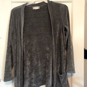 Pink Rose L/S Gray Cardigan w/Pockets